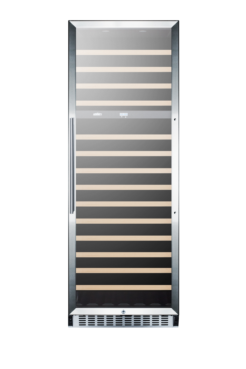 2-zone 160 bottle wine cellar with glass door, digital thermostat, and stainless steel wrapped cabinet